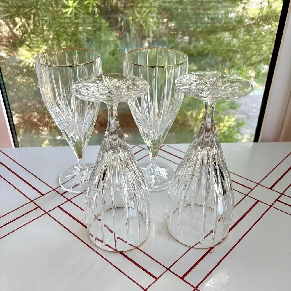 Vintage Mikasa Golden Tiara Crystal Iced Tea Goblets Gold Rim Set of 4
